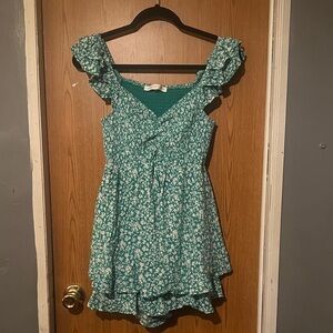 Altar'd State Green Floral Mini Romper